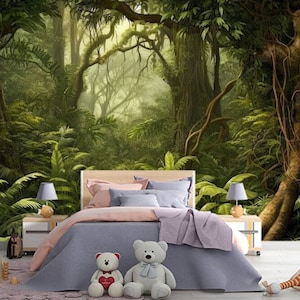 Tropical Forest Wallpaper Mural: Jungle Trees, Kids Wall Decor