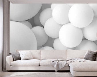 3D White Balls Vinyl Wallpaper: Modern Geometric Wall Mural
