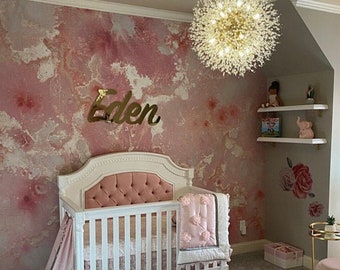 Rose Pink Marble Wallpaper: Modern Silver Sparkle Wall Mural