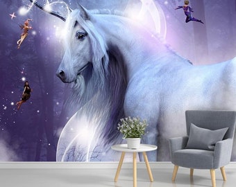 Dark Unicorn Wallpaper Fantasy Wall Art Space Wall Print Universe Unicorn Wall Decor Moon and Star Self Adhesive Wallpaper Peel /& Stick X380