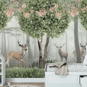 3D Magie Wald Tiere Hirsche Kinder Wallpaper große Wand malerei Kinderzimmer Wand Dekor Nebel Wald Vinyl Foto Wallpaper nicht giftig E-Wand-Aufkleber