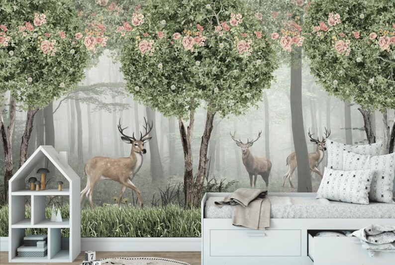 3D Forest Animals Wallpaper Mural: Nursery Wall Decor - Etsy