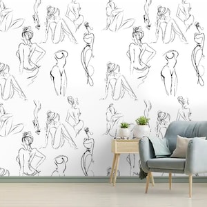 Papel pintado abstracto de líneas femeninas: Mural de pared de estudio de belleza moderno