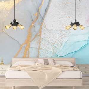 Blue and Gold Abstract Marble Vinyl Wallpaper Mural