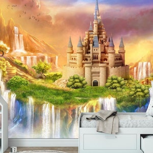 Fairytale Castle Kids Mural Vinyl Photo Wallpaper Nursery Wall Decor ...