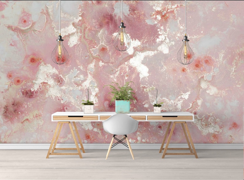 Marble Silver Rose Gold Vinyl Wallpaper Modern Wall Decor Etsy