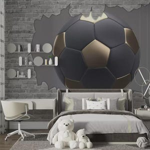 3D Soccer Ball Wallpaper Mural: Kids Sports Room Decor, Self-Adhesive Option