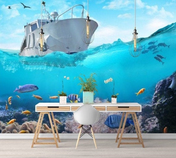 3D Underwater World Kids Wallpaper Fishing Boat Sea Fishes Nursery Wall  Decor Large Wall Murals Vinyl Photo Wallpaper -  Israel
