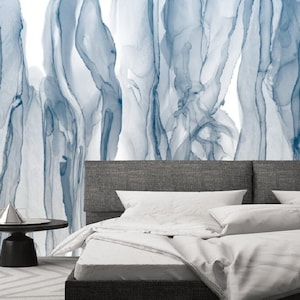 Blue Watercolor Streams Vinyl Wallpaper: Modern Wall Mural