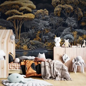 Golden Jungle Foto-Tapete: Modernes tropisches Laub Wandbild