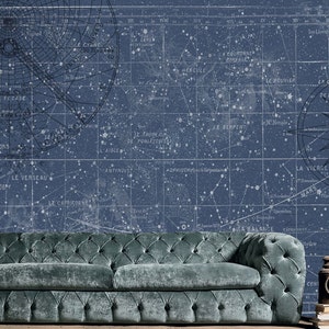 Papel tapiz con carta de estrellas, mapa del cielo nocturno, decoración de pared, papel tapiz para niños, murales de pared grandes, papel tapiz fotográfico de vinilo, papel tapiz espacial