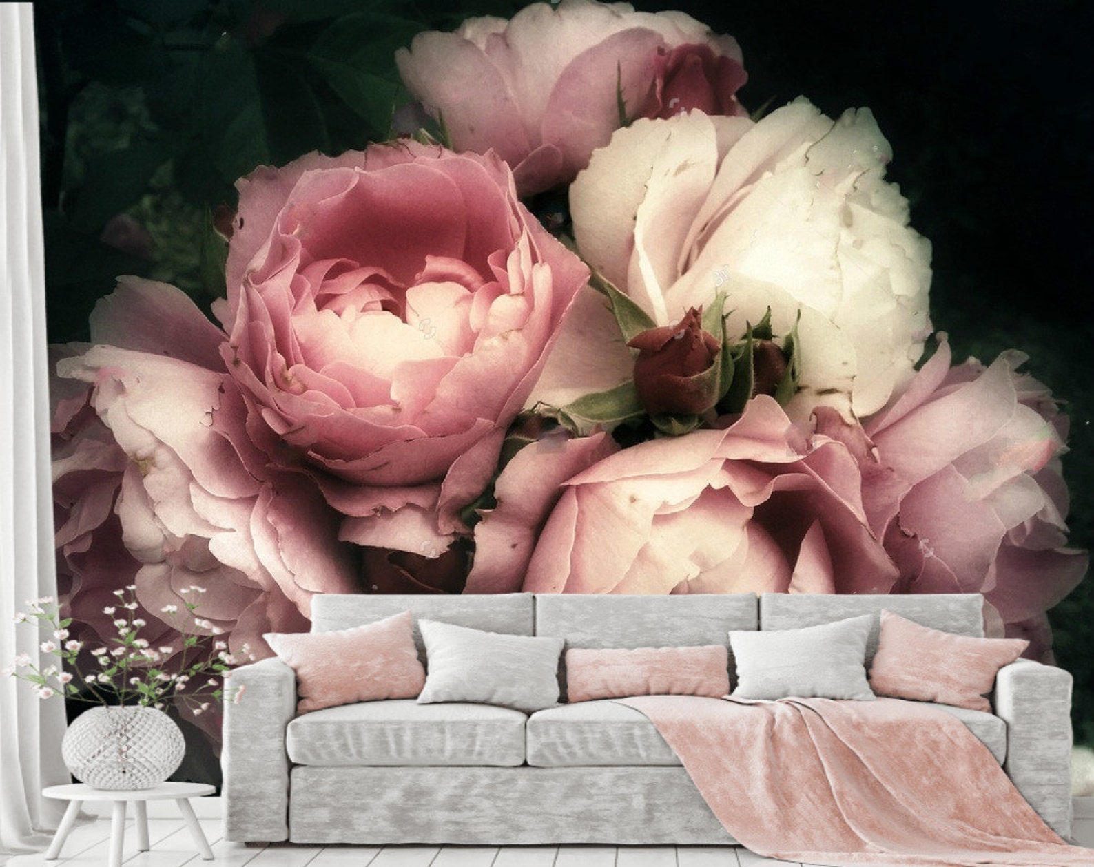 Beautiful Large Peonies Wallpaper Pink Peonies Floral Photo | Etsy