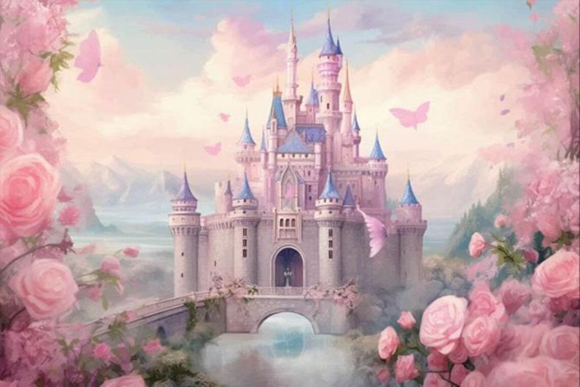 Fairy Tale Princess Castle Wallpaper Mural: Pink Roses Nursery Decor - Etsy
