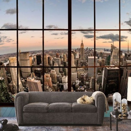 Vinyl Wallpaper New York View From The Window Modern Wall Etsy