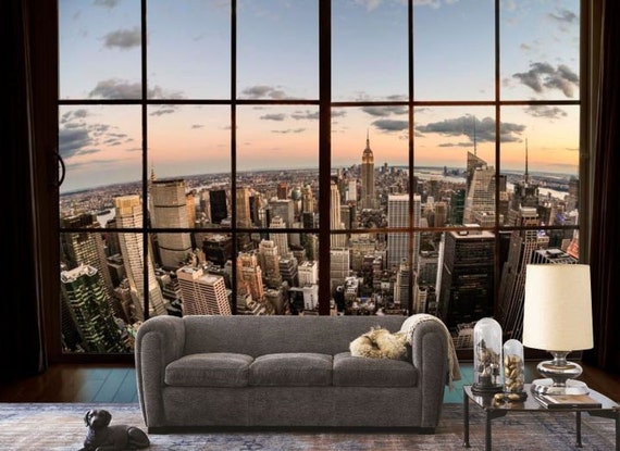 Vinyl behang New York uitzicht vanuit het raam moderne Wall Etsy