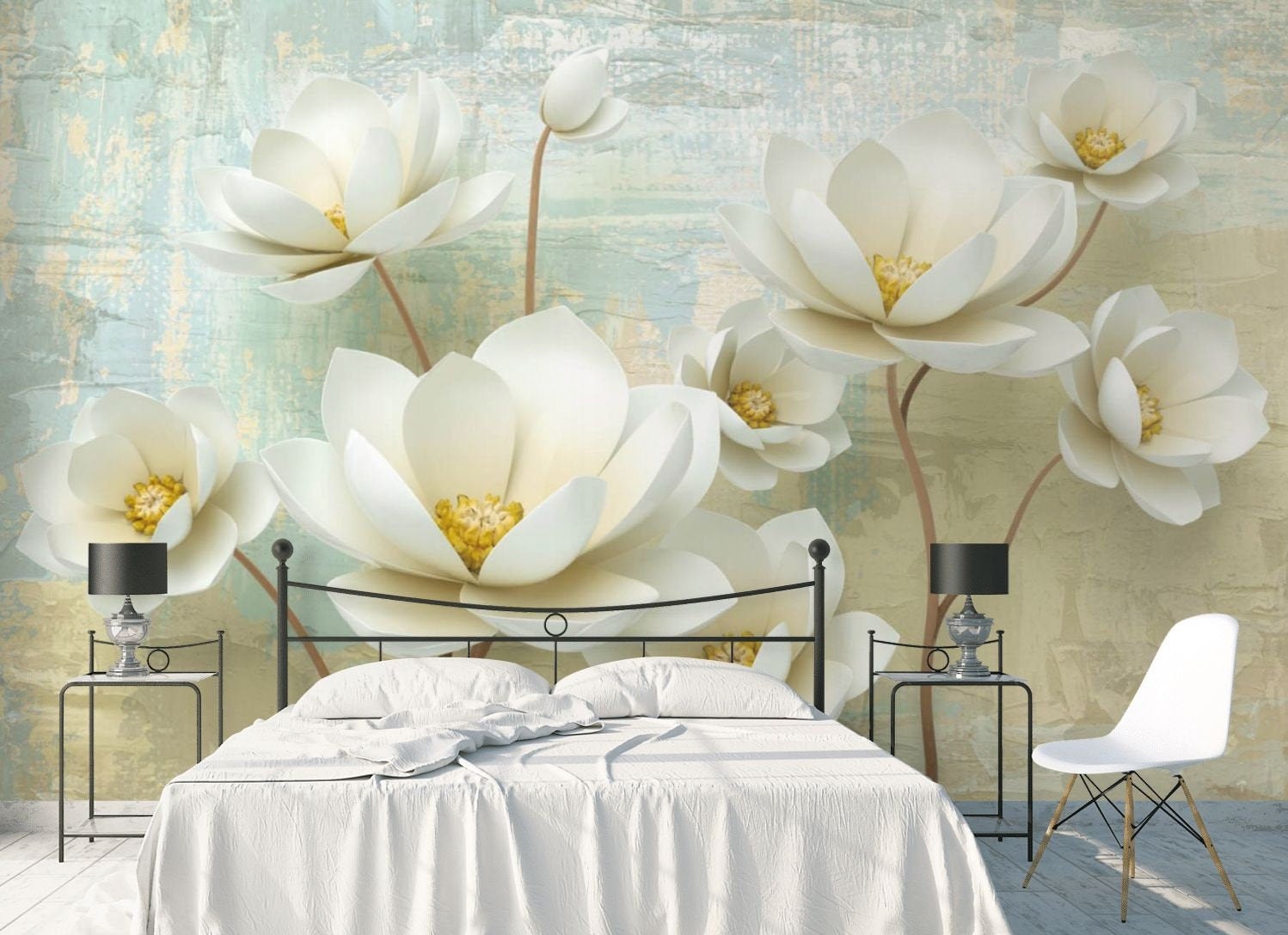 Buy 3D Effect Flowers White Lotus Wallpaper Painting Background Online in  India - Etsy