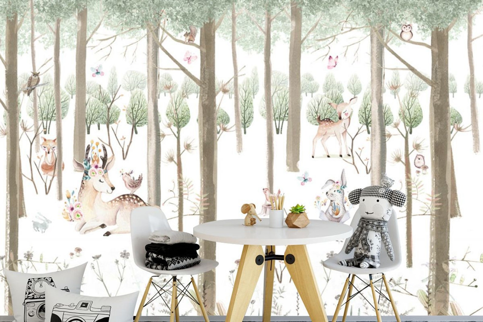 Forest Animals Nursery Wallpaper Kids Room Decor Large Wall Etsy