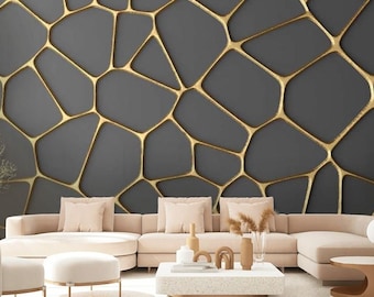 Abstract Gold Pattern Wallpaper: Modern Gray Wall Mural