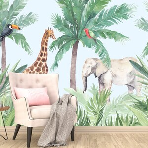Animali della giungla tropicale Carta da parati fotografica per bambini Decorazione della stanza della scuola materna Flamingo_Elephant_Giraffe Grandi murales Carta da parati dal design esclusivo