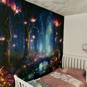 Fantastic Fairy Tale Forest Wallpaper Nursery Room Decor Photo Wallpaper Magic Forestwith Glowing Plants Sparkles Large Wall Murals