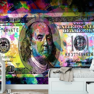 Carta da parati artistica colorata per la stanza degli adolescenti Carta da parati moderna con decorazioni murali in dollari di graffiti per i murales di grandi dimensioni della stanza dei ragazzi