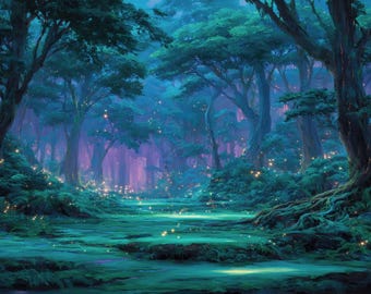 Fairy Tale Enchanted Forest Wall Mural for Kids Room, Magical Green Woodland Wallpaper