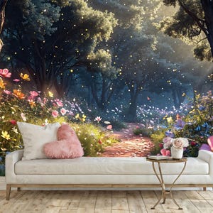 Enchanted Forest Magical Woodland Fantasy Flowers Wallpaper Modern Wall Decor Girls Room Photo Mural Magical Atmosphere Customizable