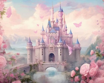 Princess Castle Pink Roses Fairyland Kids Photo Wallpaper Modern Wall Decor Baby Girl Room Decor Large Wall Murals