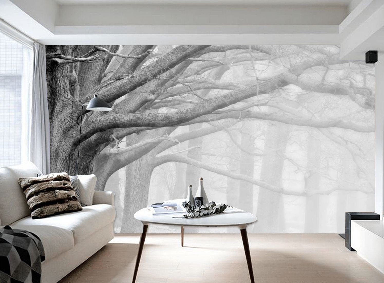 Big Gray Trees Black and White Wallpaper Modern Home Decor - Etsy Big Gray Trees Black and White Wallpaper Modern Home Decor - Etsy