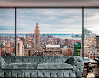 New York Cityscape Vinyl Wallpaper: Evening View Wall Mural