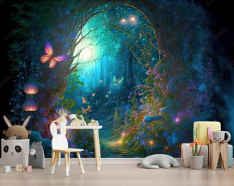 Mural de papel pintado de bosque mágico: decoración de fantasía para habitaciones infantiles