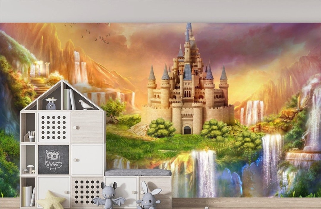 Fairytale Castle Kids Mural Vinyl Photo Wallpaper Nursery Wall Decor ...
