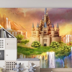 Fairytale Castle Kids Mural Vinyl Photo Wallpaper Nursery Wall Decor ...