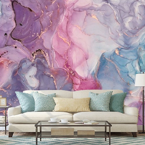 Luxury Abstract Wallpaper Pink Lavender Blue Marble Large Wall - Etsy