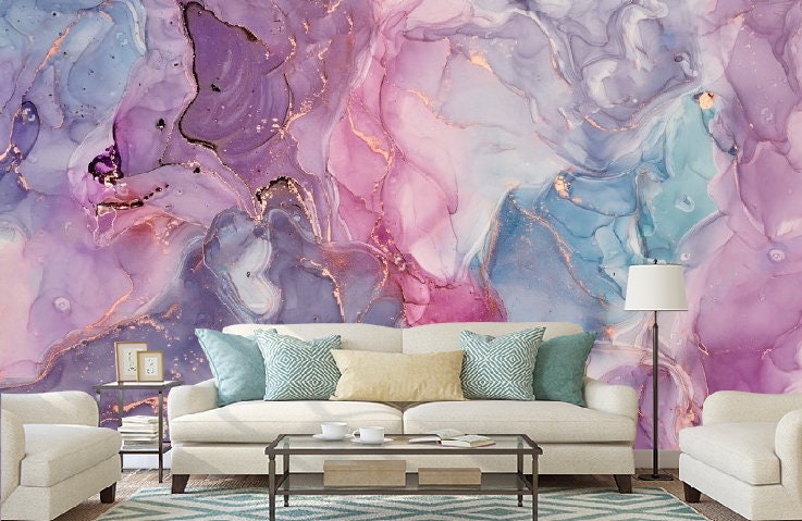 Luxury Abstract Wallpaper Pink Lavender Blue Marble Large Wall - Etsy Luxury Abstract Wallpaper Pink Lavender Blue Marble Large Wall - Etsy