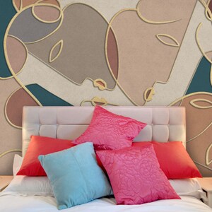 Abstract Face Drawing Wallpaper: Beige Modern Wall Mural