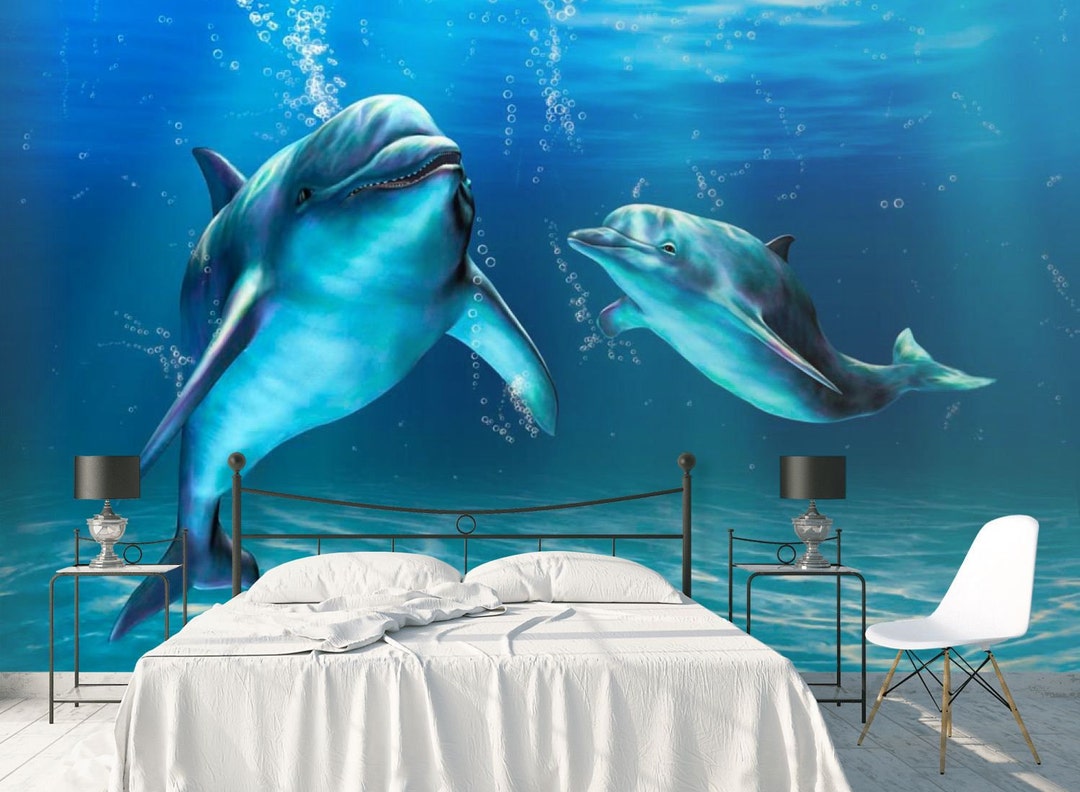 3D Dolphins Underwater Wallpaper Nursery Room Decor Photo Wallpaper Kids  Wall Murals - Etsy, image size:1080x792