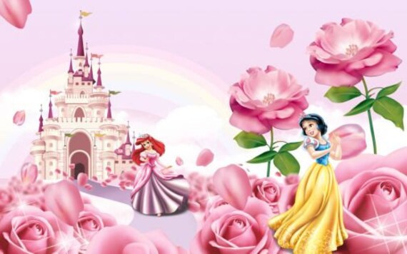 Princesses With Flowers Pink Castle Kids Wallpaper Snow White Ariel Large Floral Baby Girl Photo Wallpaper Exclusive Design Disney Princess