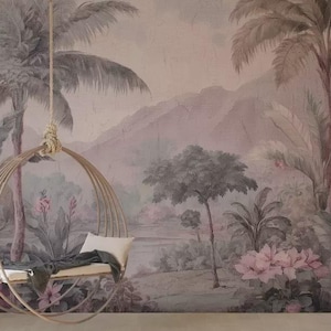 Boho Tropical Jungle Wallpaper: Vintage Palm Tree Floral Mural
