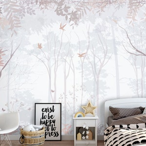 Carta da parati rosa bosco delicato bellissimo sfondo con fiori di prato, decorazione da parete moderna, foglie pendenti, carta da parati fotografica in vinile pastello