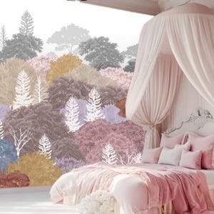 Carta da parati con colori pastello multicolore della foresta astratta per la stanza delle ragazze, alberi astratti, decorazioni da parete moderne, carta da parati fotografica, grandi murales