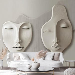 Abstract Art Face Beige Gray Wallpaper  Modern Wall Decor Stylish Beauty Salon Photo Wallpaper Women Face 3D Large Wall Murals Premium