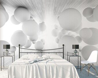 3D White Balls Wallpaper: Modern Vinyl Wall Mural