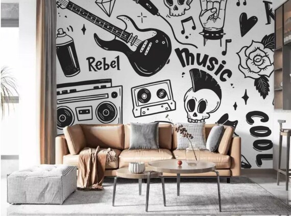 Wandtattoo Rock N Roll Schallplatte – 108x57 Cm, Vinyl, Rückstandslos Entfernbar | Deko Für Wohnzimmer, Jugendzimmer & Musikraum