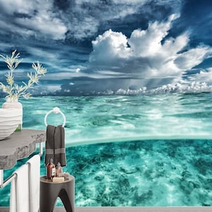 Blu Cielo Smeraldo Mare Carta da parati Moderna Decorazione Desert Island Natura Vinile Foto Carta da parati Mondo sottomarino Grande murales Murales