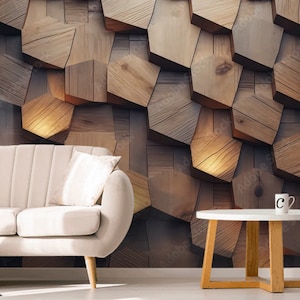Wooden Geometric 3D Wallpaper: Modern Abstract Wall Mural