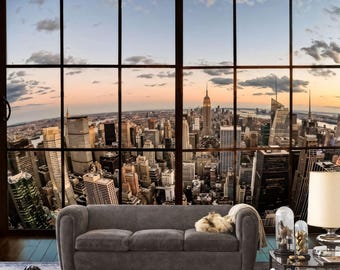 New York City View Vinyl Wallpaper: Modern Photo Mural