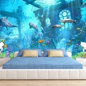 3D Underwater Mondo Pesce delfini Carta 3D Parete Adesivo Decor Bambini Foto Sfondo 3D Ocean Wallpaper