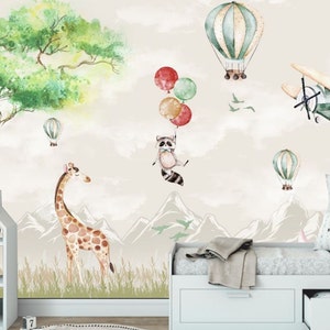 Tiere Berge Flugzeuge Luftballons Kinder Tapete Moderne Wand-Dekor Premium-Qualität Kinderzimmer Dekor Großes Wandbild