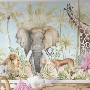 Safari Jungle Animals Wallpaper Mural: Kids Nursery Wall Decor
